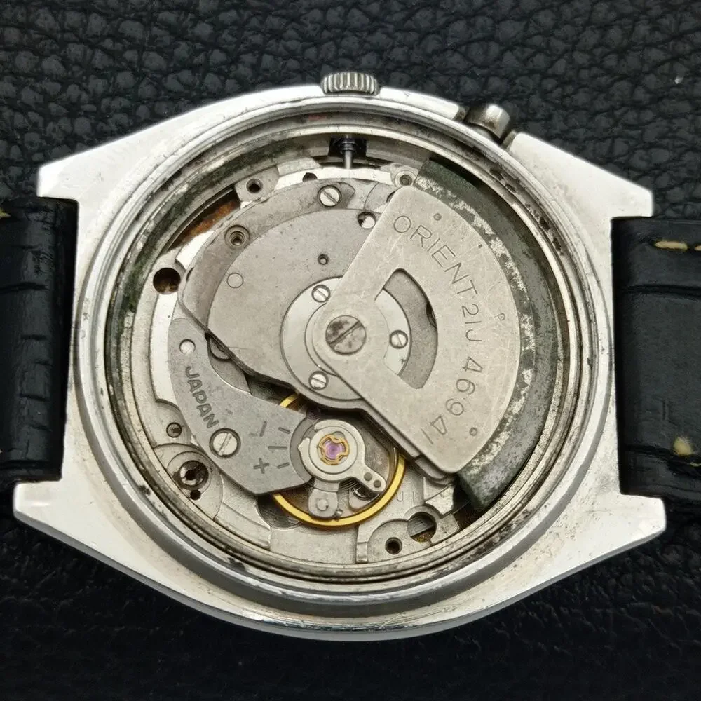Vintage 1978 Square Orient Automatic Mens Silver Watch W/daydate & Gold accents